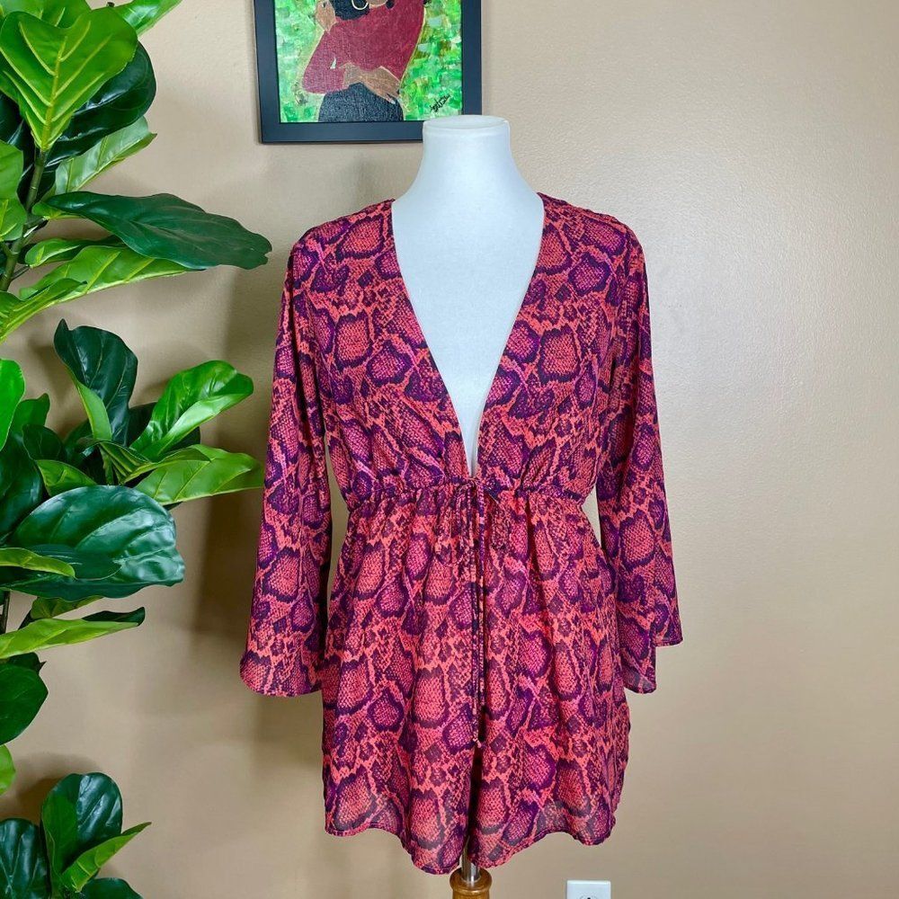 Show Me Your Mumu Red Python Print Roxy Long Slee… - image 1